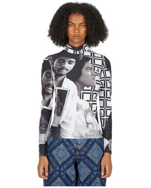 Ahluwalia Tops ,Wit ,Grafische Hoge Nek Top - Blauw
