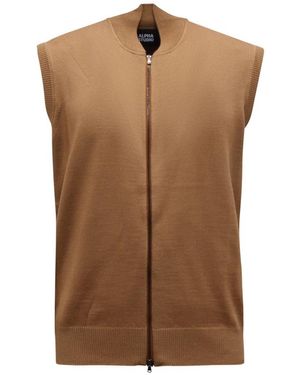 Alpha Studio Jassen ,Bruin ,Wol Merinos Wol Bomber Vest