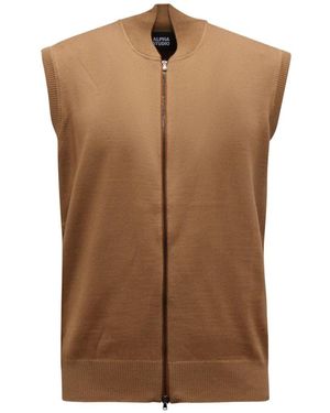 Alpha Studio Merinos Woll Bomber Weste - Braun