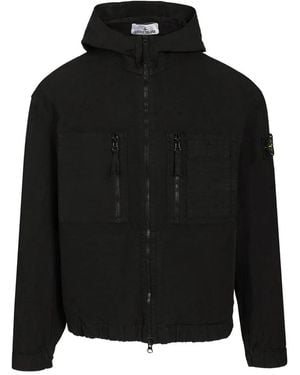Stone Island Jassen ,Zwart ,Katoen Cotton Ripstop Hooded Overshirt