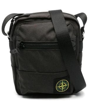 Stone Island Stilvolle Messenger Tasche Mit Kompass-Patch - Schwarz