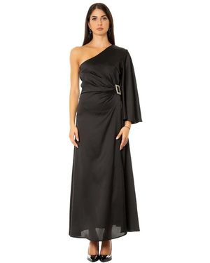 SIMONA CORSELLINI Kleedjes ,Zwart ,Satijn Elegante Jurk Met Één Schouderband Van Satijn