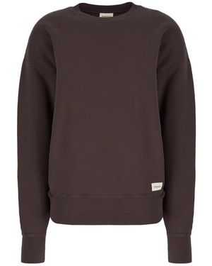 Saint Laurent Hoodies & Sweatvesten ,Grijs ,Katoen Logo Patch Fleece Sweatshirt - Bruin