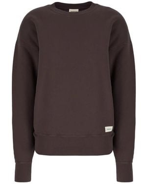 Saint Laurent Hoodies & Sweatvesten ,Grijs ,Katoen Logo Patch Fleece Sweatshirt - Bruin