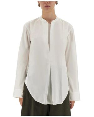 Studio Nicholson Band Collar V-Neck Popover Blouse - Wit
