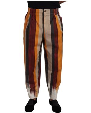 Dolce & Gabbana Broeken ,Veelkleurig ,Katoen Gestreepte Katoenen Pantalon Met Toelopende Pijpen - Bruin