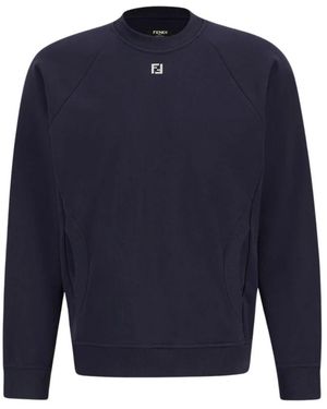 Fendi Cotton Ff Metal Logo Sweater - Blauw
