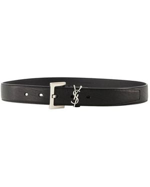 Saint Laurent Schwarzer Cassandre Ledergürtel Mit Metall-Logo
