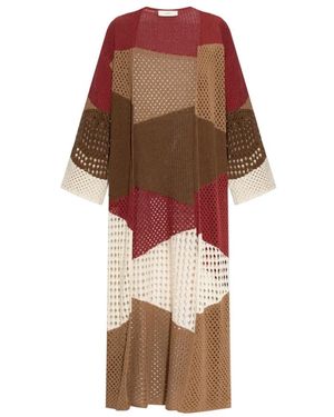 Akep Truien & Vesten ,Veelkleurig ,Katoen Colour-Block Open-Knit Cardigan - Bruin