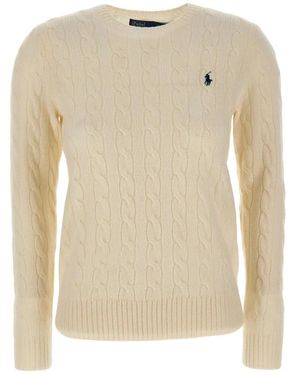 Polo Ralph Lauren Truien & Vesten ,Wit ,Wol Pullover Van Scheerwol En Kasjmier Met Kabels - Naturel