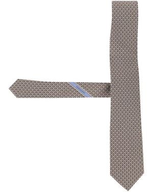 Ferragamo Accessoires ,Bruin ,Zijden Das Met Patroon - Wit