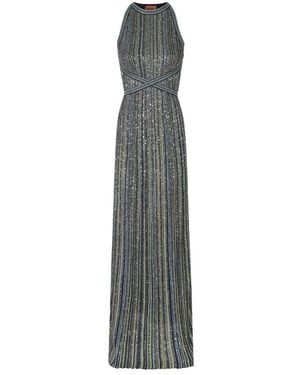 Missoni Ärmelloses Langes Strickkleid Mit Pailletten - Grau