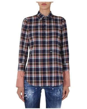 DSquared² Camicia Double Cuff Easy Dan Shirt Check - Blau