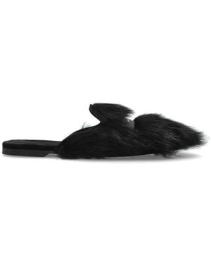 Dolce & Gabbana Fur Slides With Logo - Schwarz