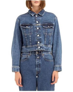 Replay Jassen ,Blauw ,Denim Vintage Stone Wash Denim Jas