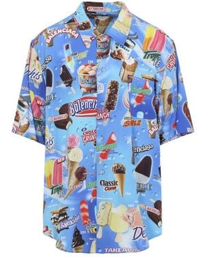 Balenciaga Short Sleeve Shirts - Blue