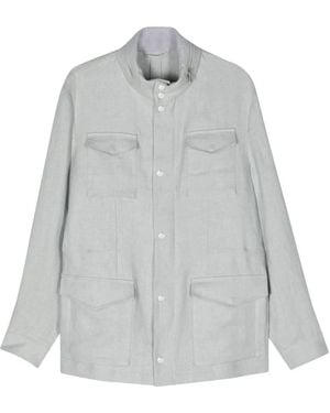 Eleventy Blauwe Linnen Field Jacket - Grijs