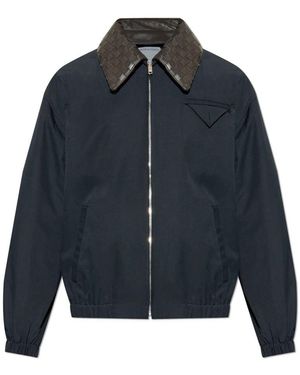Bottega Veneta Jacke Mit Lederkragen - Blau