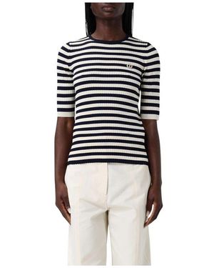 Twinset Blauer Rippstrick Kurzarm Pullover - Weiß