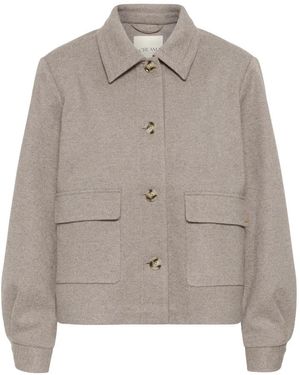 Cream Single-Breasted Coats - Gris