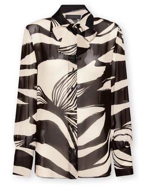 Elena Miro Overhemden ,Zwart ,Geprinte Georgette Blouse Met Strik