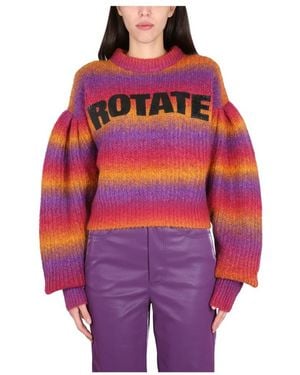 ROTATE BIRGER CHRISTENSEN Gebreide Cropped Trui Met Pofmouwen En Logo - Rood