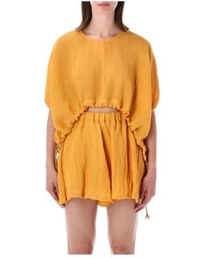120% Lino Playsuits - Orange