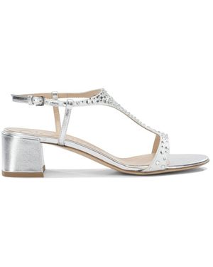 Ninalilou Schoenen ,Grijs ,Leer Sandalen Met T-Band En Blokhak Met Versieringen - Wit