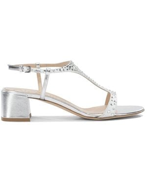 Ninalilou Verzierte T-Riemchen-Sandalen Mit Blockabsatz - Weiß