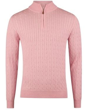 Stenströms Zopfstrick-Pullover Mit Halbem Reißverschluss Aus Merinowolle - Pink