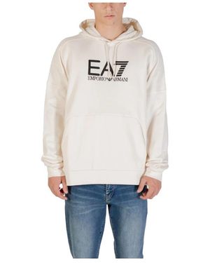 EA7 Hooded Cotton-Blend Sweatshirt Met Voorzakken - Wit