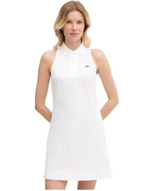 Lacoste Kleedjes ,Wit ,Katoen Mouwloze Piqué Polo Jurk