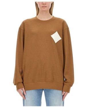 MCM Hoodies & Sweatvesten ,Bruin ,Katoen Logo Crewneck Sweatshirt