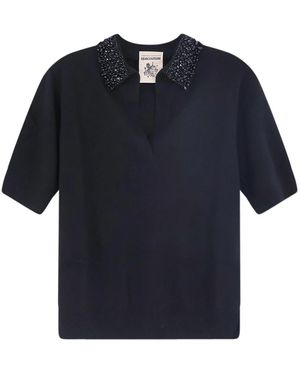 Semicouture Tops ,Zwart ,Polo Margy - Blauw