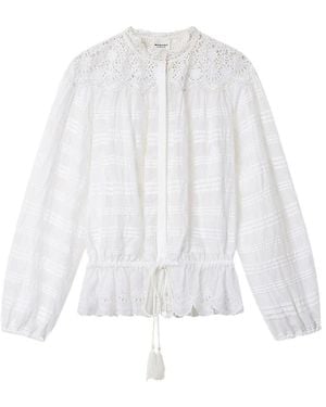 Isabel Marant 'Polly' Blouse With Choker Neckline And Adjustable Waist With Drawstring And Pom Pom - White