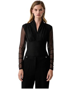DKNY Overhemden ,Zwart ,Leer V-Hals Mesh Blouse