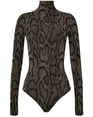 Wolford Tops ,Groen ,Katoen Slangenprint Jacquard High-Neck Bodysuit - Zwart
