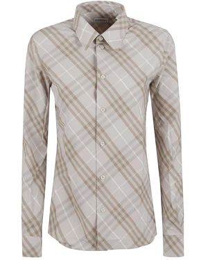 Burberry Slim Fit Geruit Katoenen Overhemd - Grijs