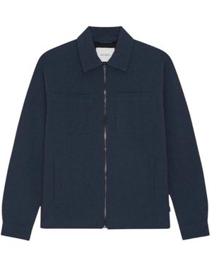 Les Deux Marseille Seersucker Zipper Jacket - Blauw