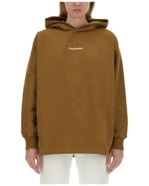 Acne Studios Logo Print Drop Shoulder Hoodie - Bruin