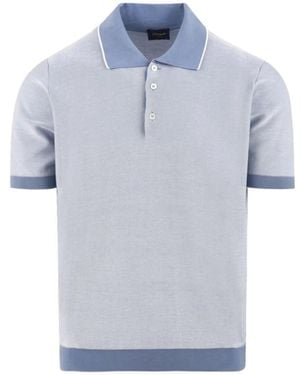 Drumohr Tops ,Blauw ,Katoen Polo Shirt Met Korte Mouwen En Geschoren Knopen