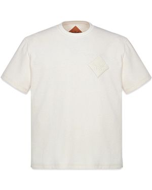 MCM Tops ,Wit ,Katoen Bouclé T-Shirt Met Logopatch