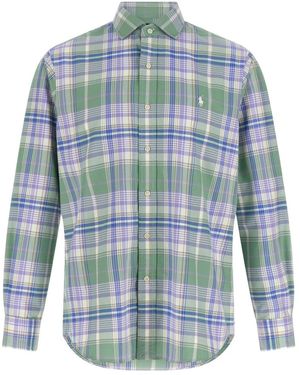 Polo Ralph Lauren Overhemden ,Veelkleurig ,Katoen Geruite Oxford Katoenen Overhemd - Blauw