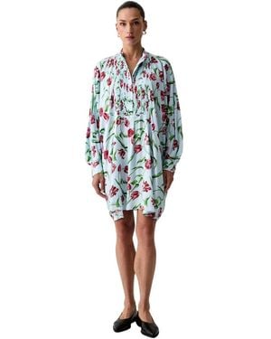 KENZO Kleedjes ,Veelkleurig ,Jurk Met Tulp-Print En Pintuck-Plooien - Blauw