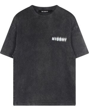 MISBHV Graues Baumwoll T-Shirt Mit Kurzen Ärmeln Und Grafik - Schwarz