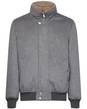 Brunello Cucinelli Jassen ,Grijs ,Kasjmier Shearling Lined Standing Neck Jacket