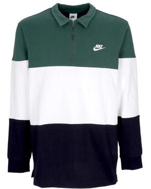 Nike Club Plus Colourblock Herenpolo Met Lange Mouwen L/S Top Fir/Wit/Zwart/Wit - Groen