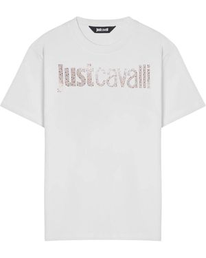 Just Cavalli Tops ,Wit ,Katoen Katoenen T-Shirt Met Logo