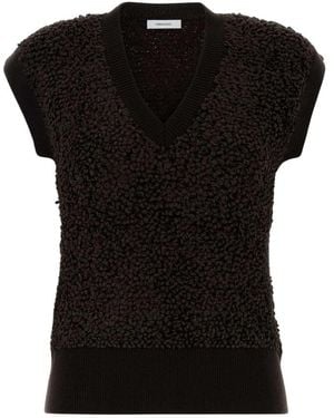 Ferragamo Truien & Vesten ,Bruin ,Katoen V-Hals Bouclé Top - Zwart