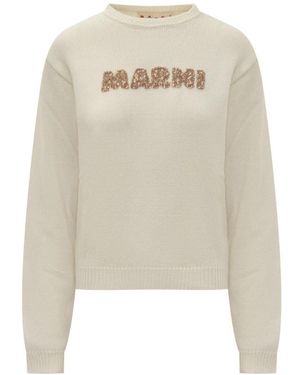 Marni Wollpullover Mit Laser-Cut-Logo - Weiß